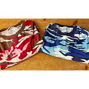 Finish Line Camo T-Shirt Lot of 2 Plus Size 3XL Men's Tees Blue Red Camouflage